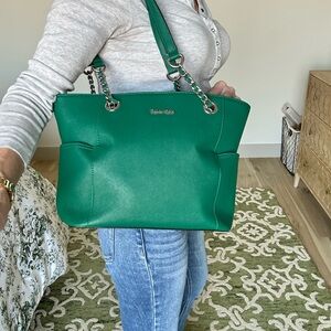 Calvin Klein Green and Silver Shoulder Bag with Sleek Design